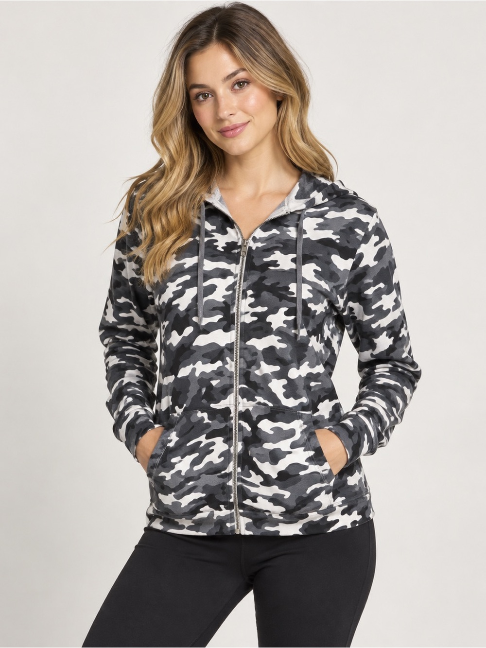 Chaser Black Gray White Camo Zip Hoodie Size S